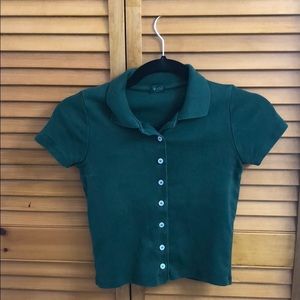 John Galt/Brandy Melville Green Button Up Crop Top